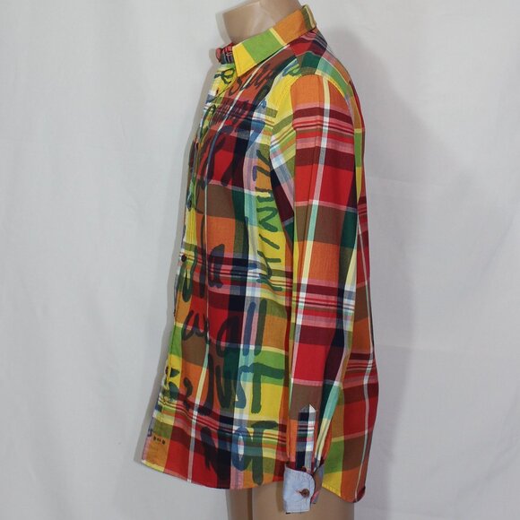 Desigual Men  casual dress shirt long sleeve button up Check Plaid size Medium - Picture 2 of 8